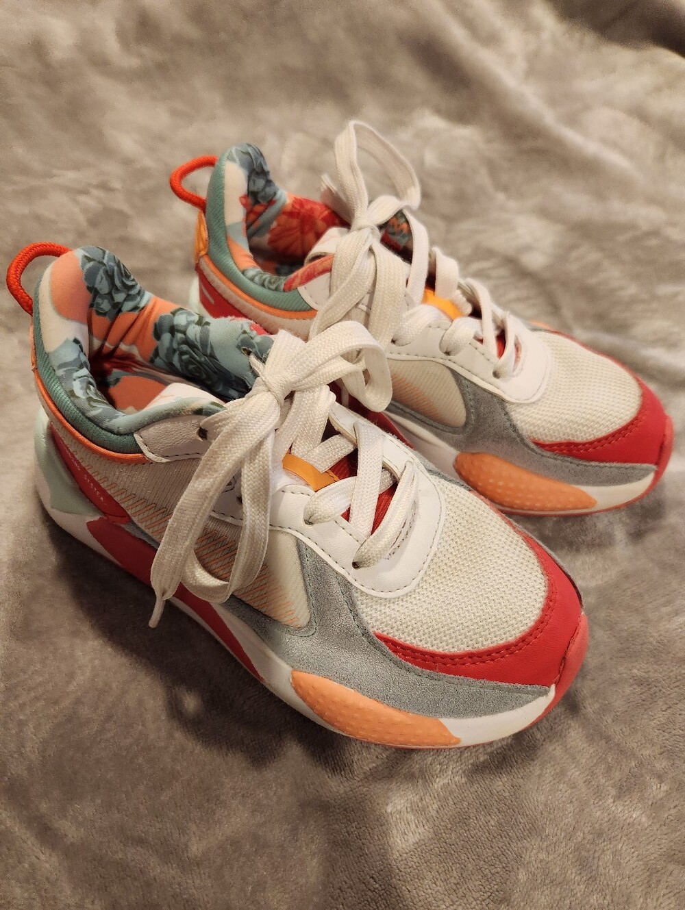 Kids Puma Athletic Sneakers - White, Coral & Mint, Size 13C